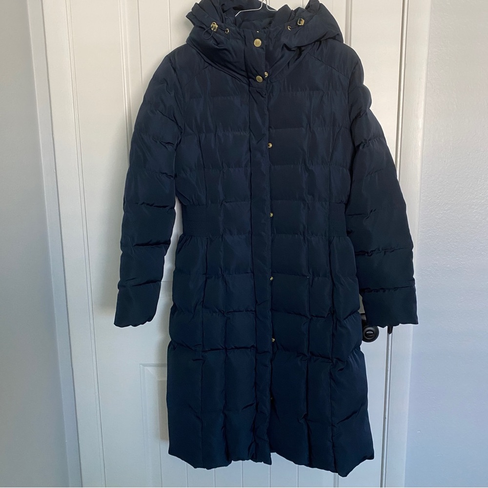 Cole Haan Signature Down Coat 40” Navy Blue with Gold Accents